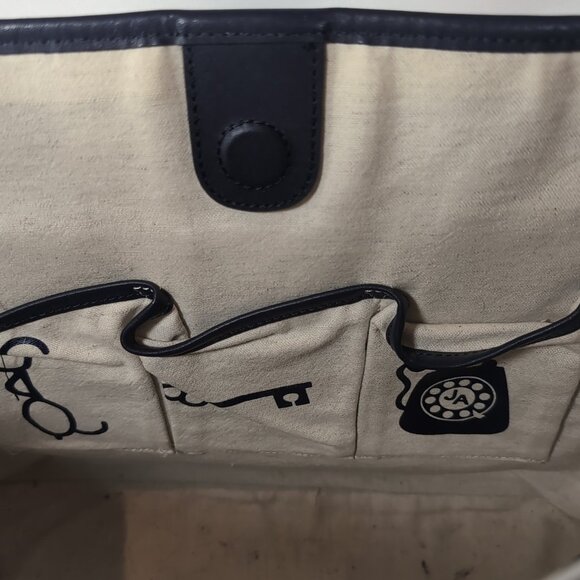 Jonathan Adler Geometric Tote Bag Leather Blue White Yellow Large Shoulder Purse - Picture 10 of 16